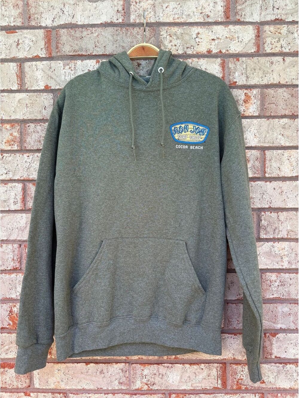 Ron Jon Surf Shop hoodie Cocoa Beach logo graphic olive green